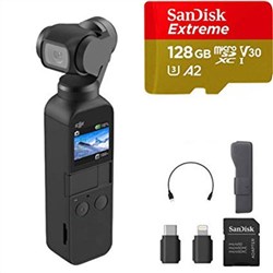 DJI Osmo Pocket with Sandisk 128GB A2 Extreme MicroSD Bundle 4K Gimbal Action Camera