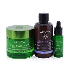 Apivita Fresh & Glow (Bee Radiant- Night) Gift Set: Night Gel-Balm 50ml+ Serum 10ml+ Cleansing Cream