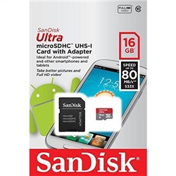 Sandisk 16GB Ultra MicroSD 80MB/sec (Class 10) Micro SDHC