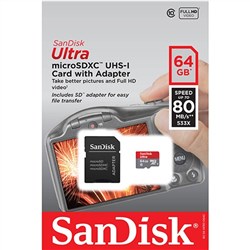 Sandisk 64GB Ultra MicroSD 80MB/sec (Class 10) Micro SDXC