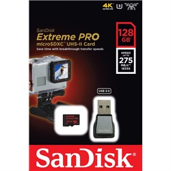 SanDisk 128GB Extreme PRO microSD 275MB/sec UHS-II Micro SDXC with USB 3.0 Card Reader Adapter Micro SD