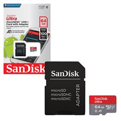 Sandisk 64GB A1 Ultra 100MB-s MicroSDXC w-adapter