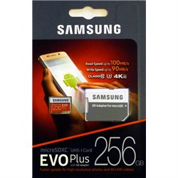 Samsung 256GB MicroSDHC EVO+ 4K 100MB-s w-adaptor