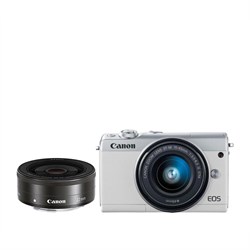 Canon EOS M100 Camera With 15-45mm and 22mm Lens Kit White Mirrorless Digital Camera